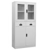 Office Cabinet Light Gray 35.4"x15.7"x70.9" Steel and Tempered Glass