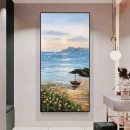 Interior Decor Wall Poster Sunrise Natural Scenery Handmade Canvas Oil Painting Hanging Picture For parlour bedroom hotel office (size: 50x100cm)