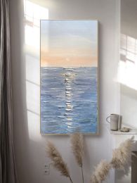 Handmade Canvas Oil Painting Interior Decoration Salon Sea Dawn Modern Art Mural Living Room Bedroom Office Hotel Hanging Poster (size: 50x100cm)